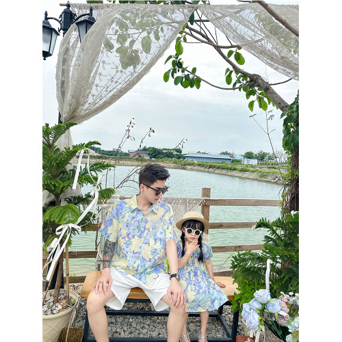 法式母女裝連衣裙2025夏季新款一家三口親子裝度假風夏裝碎花裙