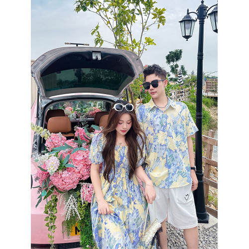 法式母女裝連衣裙2025夏季新款一家三口親子裝度假風夏裝碎花裙