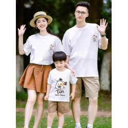 100%全棉】親子裝T恤一家三口裝短袖寬松休閒t恤母子母女裝全家福