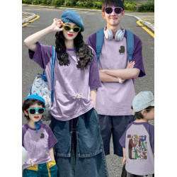 炸街親子裝夏一家三口四口2025新款t恤度假母女母子短袖家庭套裝