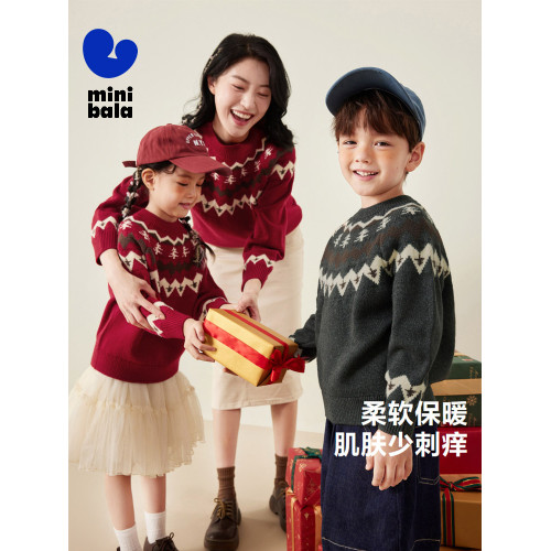 迷你巴拉巴拉男童女童毛衫兒童親子裝新年紅色針織衫毛衣冬季新款