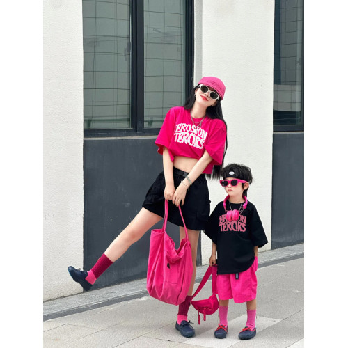母子母女T恤親子裝一家三口四口夏高級感嬰兒親子服男童女寶套裝