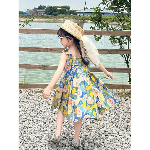 海邊度假親子裝母女裝一家三口四口出遊花色碎花襯衫衣沙灘連衣裙