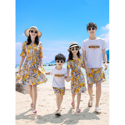 親子裝一家三口四口夏季2025新款海邊度假母子母女裝夏裝連衣裙潮