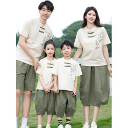 新中式親子裝一家三四口母子女夏裝父子短袖全家福親子服國潮漢服