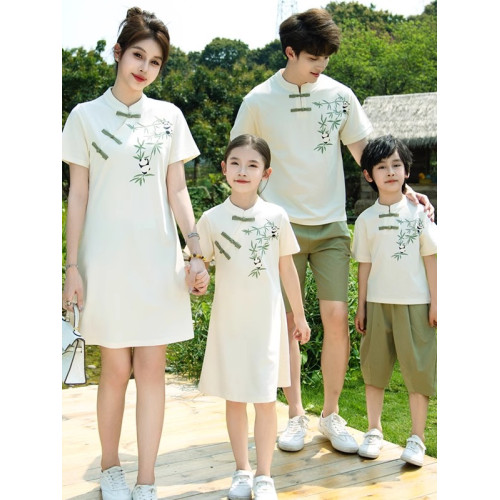 新中式親子裝一家三四口母子女夏裝父子短袖全家福親子服國潮漢服