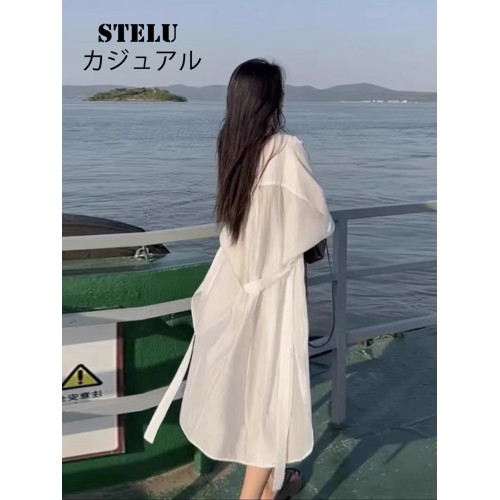 日本STELU冰絲薄紗雪紡防曬衣女夏季中長款開衫吊帶裙外搭罩上衣