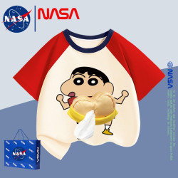 NASA3D立體蠟筆小新可放紙巾抽紙衣服t夏季親子裝兒童純棉短袖T恤