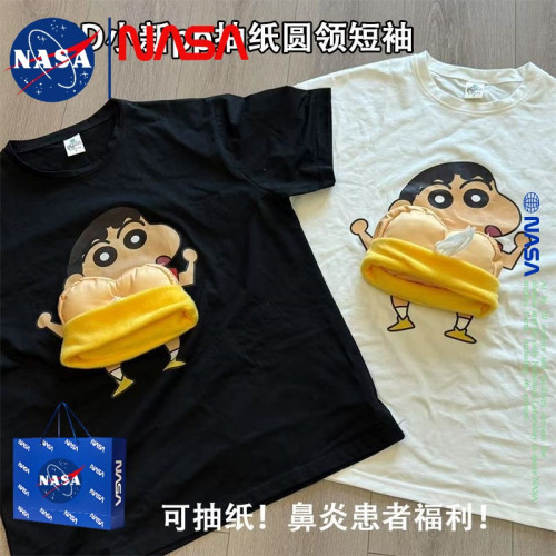 NASA3D立體蠟筆小新可放紙巾抽紙衣服t夏季親子裝兒童純棉短袖T恤