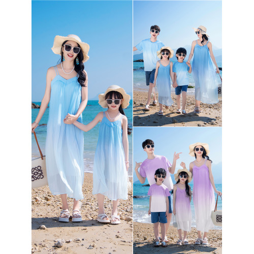 親子裝夏季海南島旅遊渡假三亞沙灘裙泰國海邊拍照超仙穿搭連衣裙