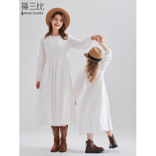 新疆草原雲南度假親子裝連衣裙秋季女童長袖裙子波西米亞母女長裙