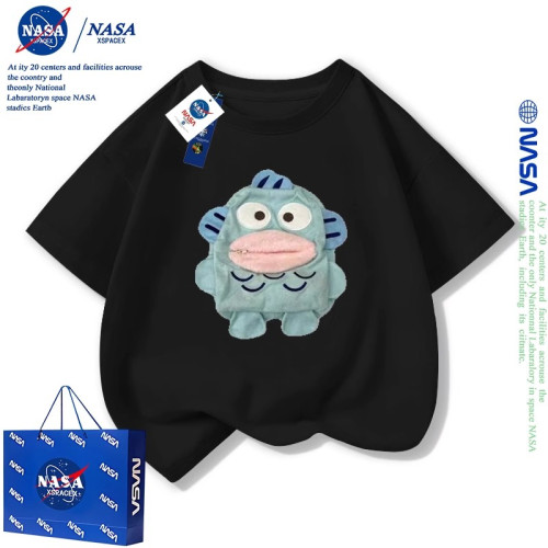 NASA阿呆抽紙兒童搞怪隨身帶紙親子裝短袖T恤夏裝純棉小醜魚衣服