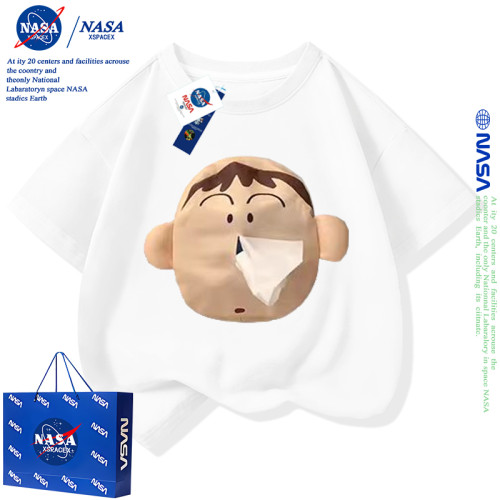 NASA阿呆抽紙兒童搞怪隨身帶紙親子裝短袖T恤夏裝純棉小醜魚衣服