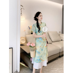新中式國風款親子裝套裝母女子旗袍漢服連衣裙一家三口夏短袖t恤T