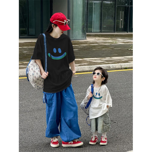 親子裝T恤母子母女裝一家三口四口夏季短袖T恤海邊旅遊度假全家裝