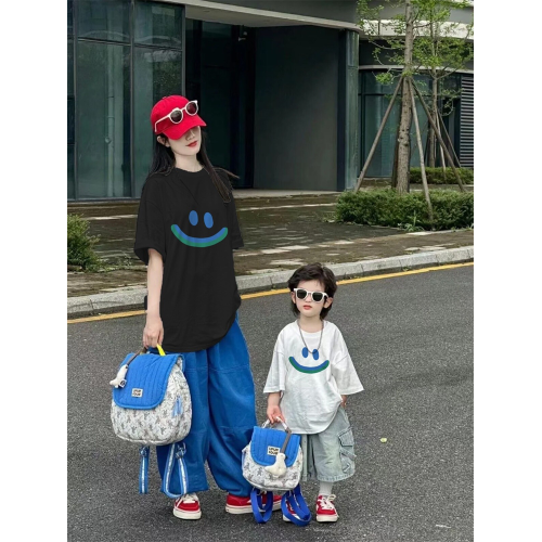 親子裝T恤母子母女裝一家三口四口夏季短袖T恤海邊旅遊度假全家裝