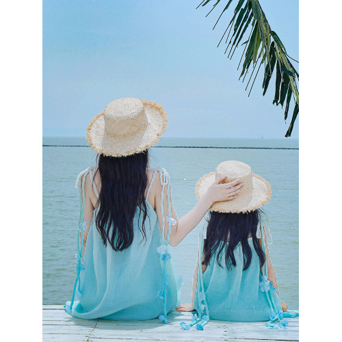 海邊度假親子服裝漸變母女裝夏2025新款旅遊穿搭海南島沙灘連衣裙