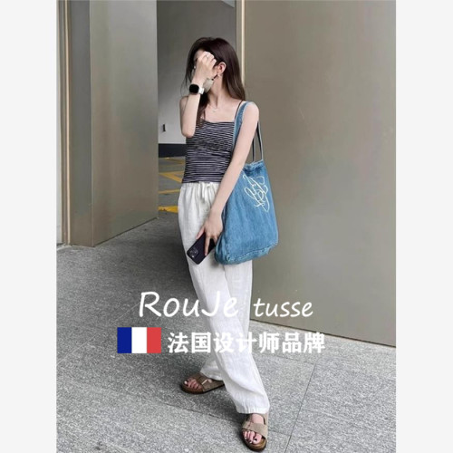 Rouje tusse慵懶亞麻褲子女夏季濶腿褲棉麻防曬褲休閒長褲山本褲