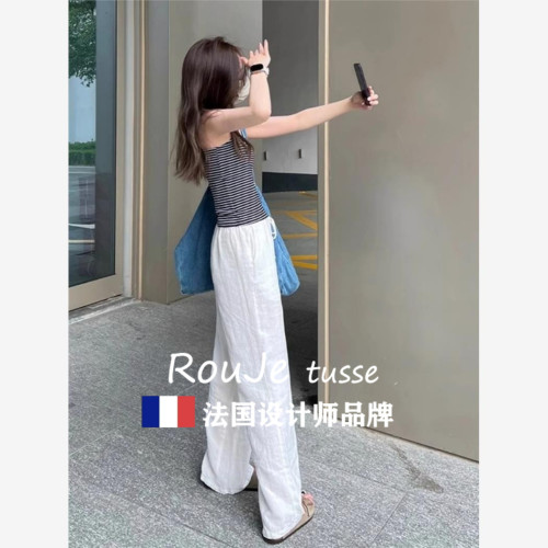 Rouje tusse慵懶亞麻褲子女夏季濶腿褲棉麻防曬褲休閒長褲山本褲