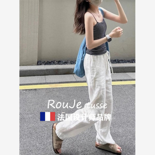 Rouje tusse慵懶亞麻褲子女夏季濶腿褲棉麻防曬褲休閒長褲山本褲