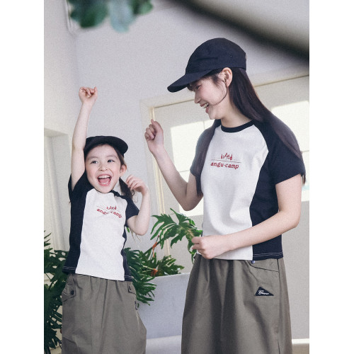 衫野跡畫親子裝女童短袖t恤2025夏新款女孩純棉兒童半袖修身上衣