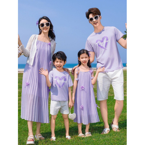 2025夏季新款兩件套親子裝母女裙沙灘款一家三口四口夏季休閒套裝