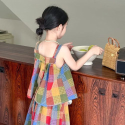 2025新款兄妹裝兒童夏季男女童韓版炸街格子襯衫龍鳳胎親子裝套裝