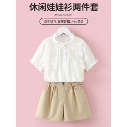 女童短袖襯衫夏季2025新款兒童夏裝立領上衣服娃娃衫女孩薄款襯衣