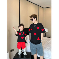 炸街親子裝一家三口夏裝全家款母子母女裝愛心小月齡嬰兒短袖T恤