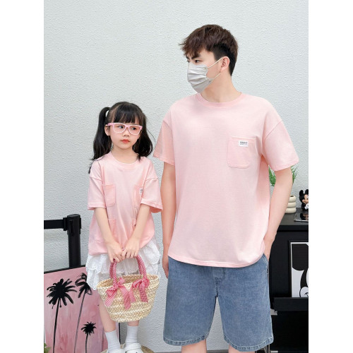 粉色親子裝2025夏裝新款短袖t恤一家三口四口小月齡母子母女裝潮