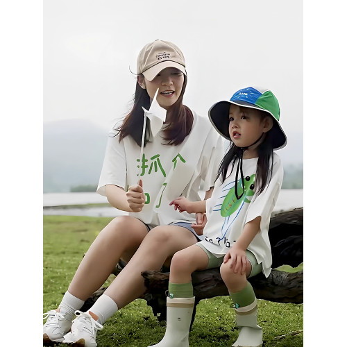 純棉親子短袖母女裝夏2025新款潮t小月齡家庭裝一家三口親子裝t恤