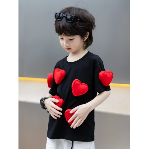 2025新款兒童T恤短袖潮酷痞帥洋氣發光立體愛心上衣親子男童女童