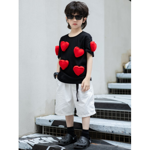 2025新款兒童T恤短袖潮酷痞帥洋氣發光立體愛心上衣親子男童女童