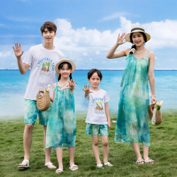 親子裝夏裝全家裝母女裝家庭海邊一家三口四口沙灘裝度假波西米亞