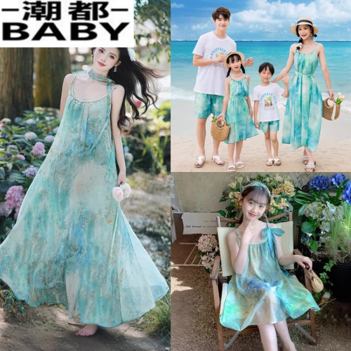 親子裝夏裝全家裝母女裝家庭海邊一家三口四口沙灘裝度假波西米亞