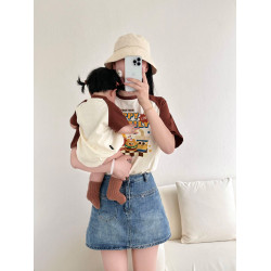 一家三口親子裝小月齡爬爬服母女母子時尚印花出遊炸街拍照全家福