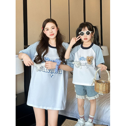 插肩袖多巴胺親子裝夏裝短袖t恤小月齡一家三口四口母子母女裝潮