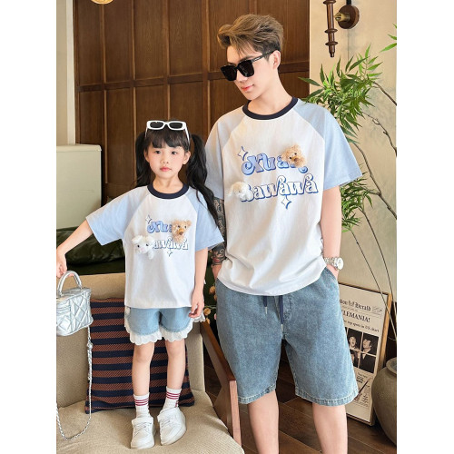 插肩袖多巴胺親子裝夏裝短袖t恤小月齡一家三口四口母子母女裝潮
