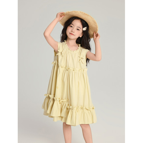 布丁哈魯童裝夏裝女童純棉裙子2025夏季新款兒童甜美荷葉邊連衣裙