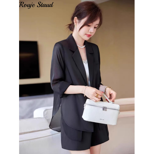 Rouje Staud西裝外套女夏薄款冰絲雪紡小個子休閒防曬衣西服套裝