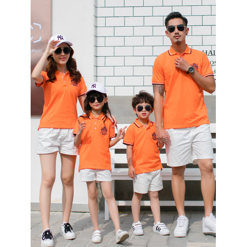 親子裝夏裝2025新款潮一家三口四口紅色polo短袖T恤母女款母子裝