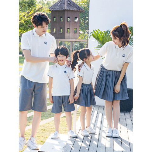 親子裝夏裝2025新款潮一家三口四口紅色polo短袖T恤母女款母子裝