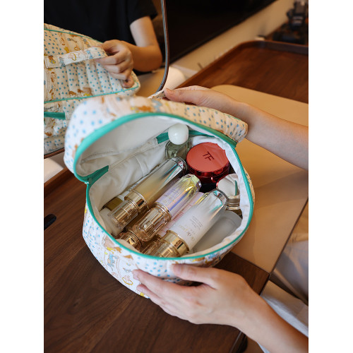 美摘卡通圖案化妝品包大號容量手提箱型護膚品雙開拉鍊布藝收納箱