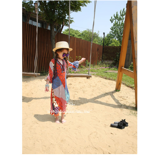 2025新款夏裝女童連衣裙民族風海邊度假沙灘長裙防曬親子裝母女裝