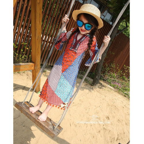 2025新款夏裝女童連衣裙民族風海邊度假沙灘長裙防曬親子裝母女裝