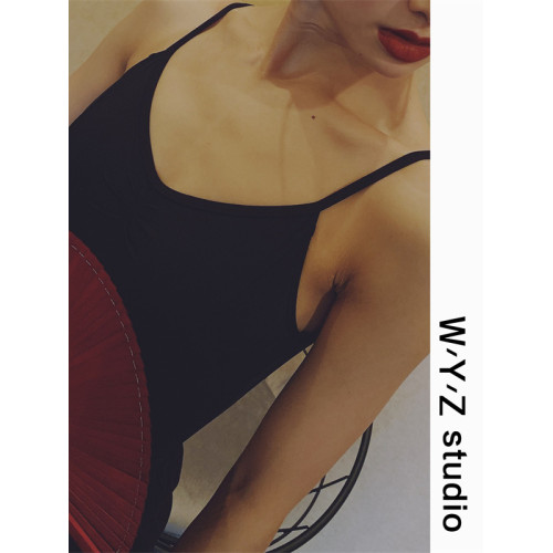 WYZ蓋蓋體操瑜伽芭蕾舞露背連體衣自帶胸墊吊帶背心百搭V領打底