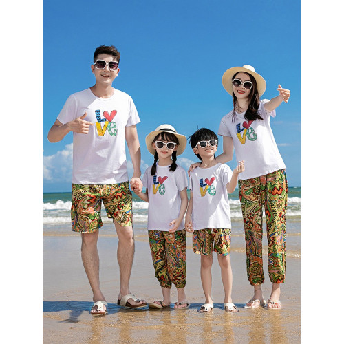 網紅親子裝夏一家三四口休閒度假短袖套裝三亞沙灘海邊母女沙灘褲