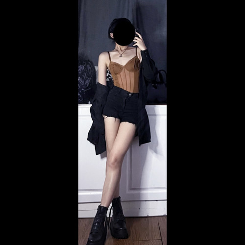 吊帶背心女內搭春夏季外穿歐美修身性感魚骨短上衣辣妹蕾絲連體衣