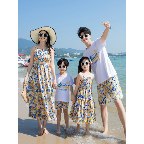 親子裝情侶裝泰國巴厘島三亞旅遊度假海邊沙灘套裝母女連衣裙長裙