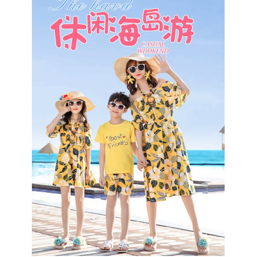 親子裝情侶裝泰國巴厘島三亞旅遊度假海邊沙灘套裝母女連衣裙長裙